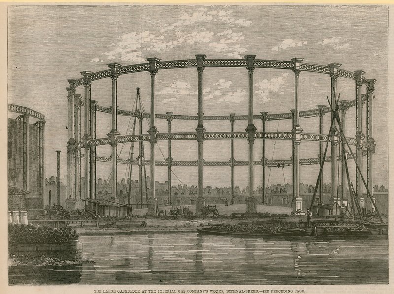 O grande gaseador da Imperial Gas Company trabalha em Bethnal Green, Londres de English School