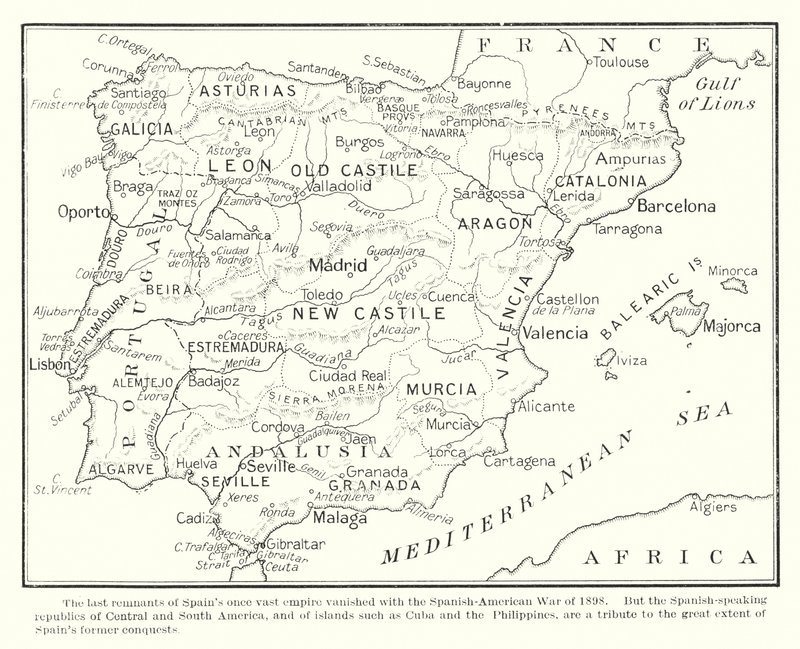 Os últimos vestígios do outrora vasto império espanhol desapareceram com a Guerra Hispano-Americana de 1898 (litografia) de English School
