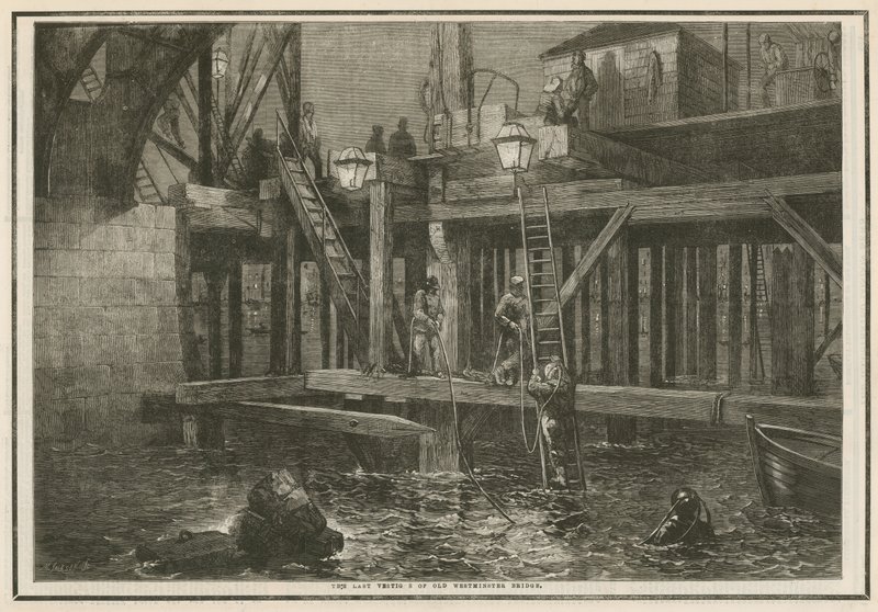 Os últimos vestígios da antiga ponte de Westminster de English School
