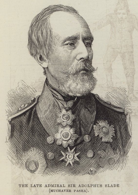 O falecido Almirante Sir Adolphus Slade, Muchaver Pasha (gravura) de English School