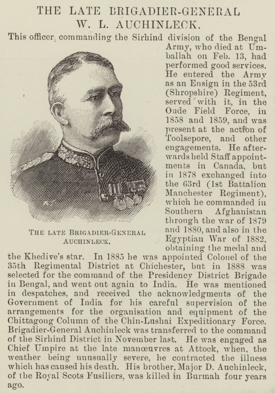 O falecido Brigadeiro-General W L. Auchinleck (gravura) de English School