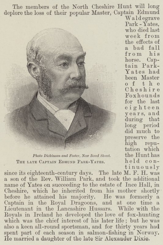 O falecido Capitão Edmund Park-Yates (gravura) de English School