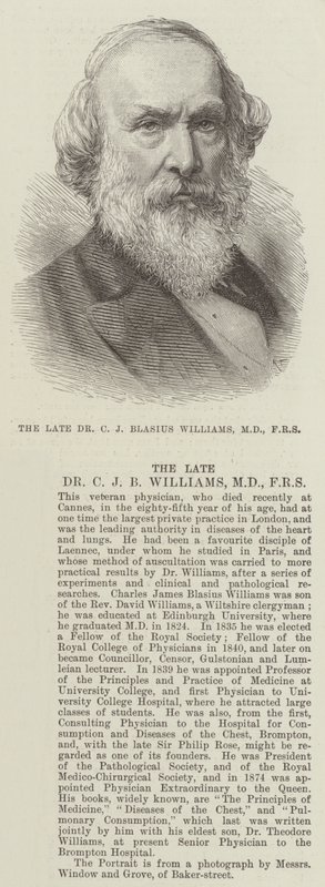 O falecido Dr. C J Blasius Williams, MD, FRS (gravura) de English School