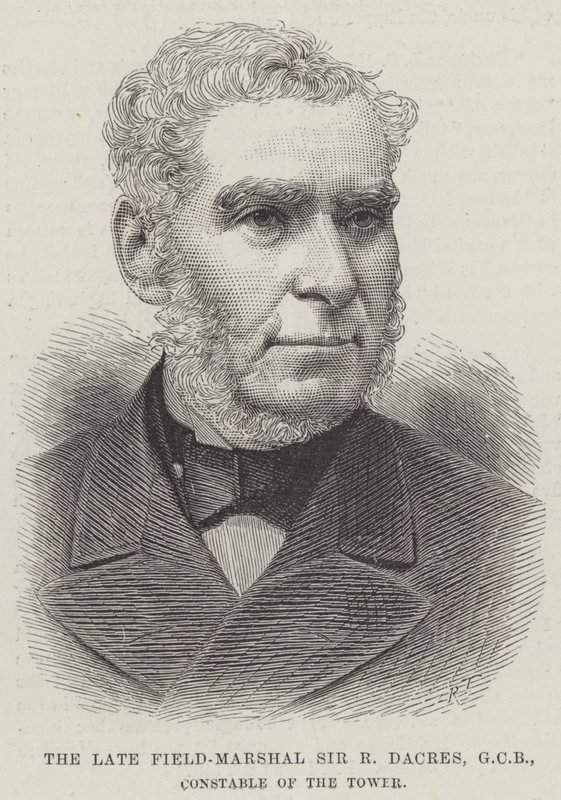 O falecido Marechal de Campo Sir R Dacres, GCB, Constable of the Tower (gravura) de English School