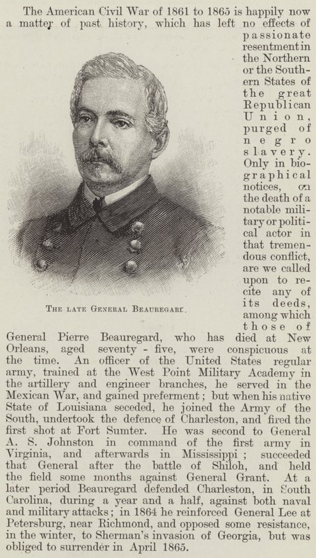 O falecido General Beauregard (gravura) de English School