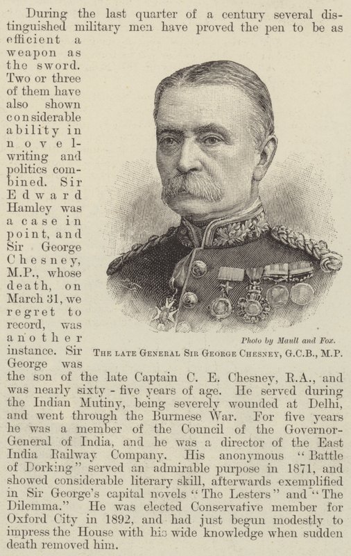 O falecido General Sir George Chesney, GCB, MP (gravura) de English School
