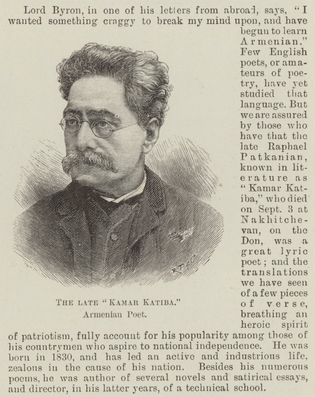 O falecido "Kamar Katiba", poeta armênio (gravura) de English School