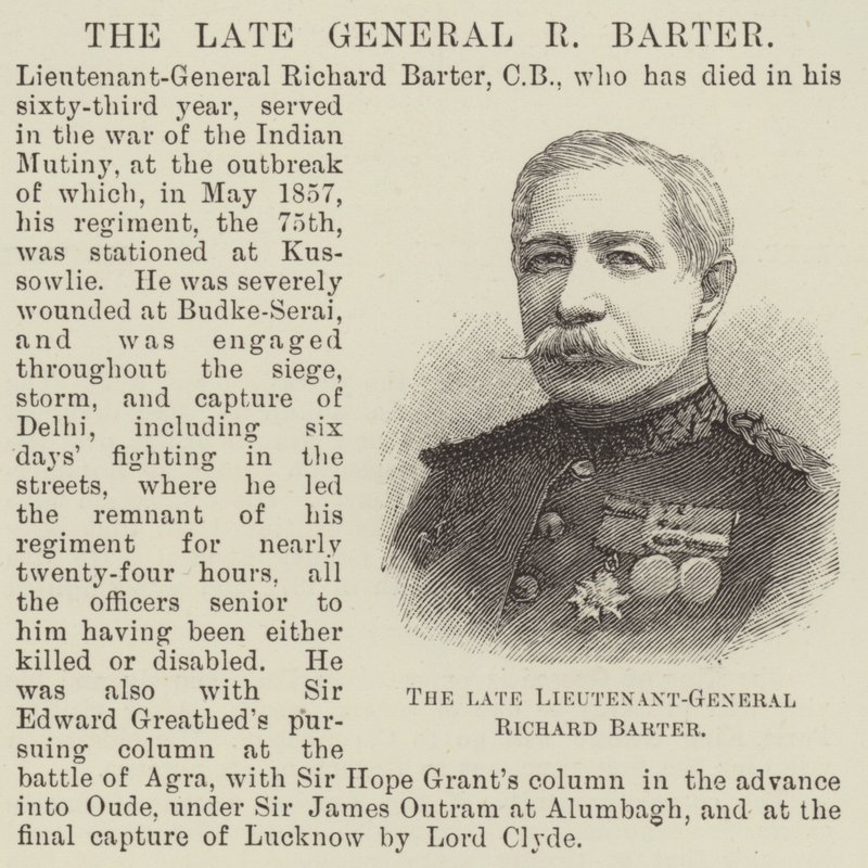 O falecido tenente-general Richard Barter (gravura) de English School