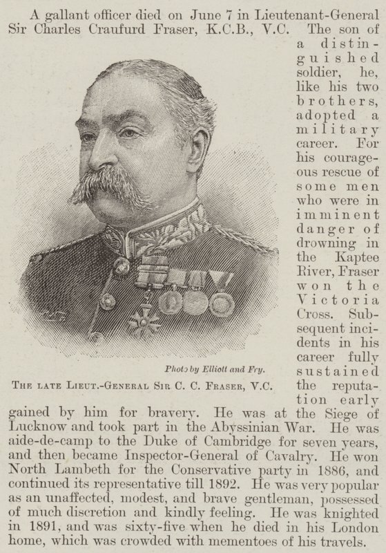 O falecido tenente-general Sir C C Fraser, VC (gravura) de English School
