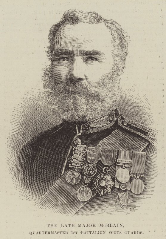 O falecido Major McBlain, Quartermaster 1º Batalhão da Guarda Escocesa (gravura) de English School
