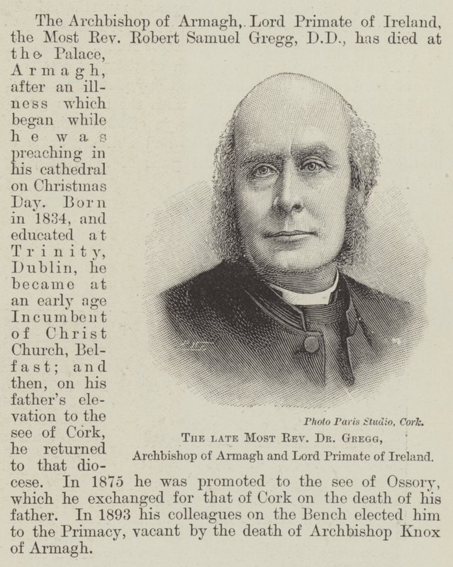 O falecido Reverendíssimo Dr. Gregg, Arcebispo de Armagh e Lord Primate of Ireland (gravura) de English School