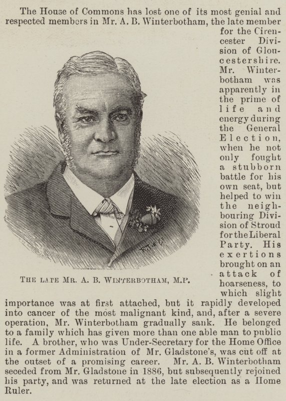 O falecido Sr. A B Winterbotham, deputado (gravura) de English School
