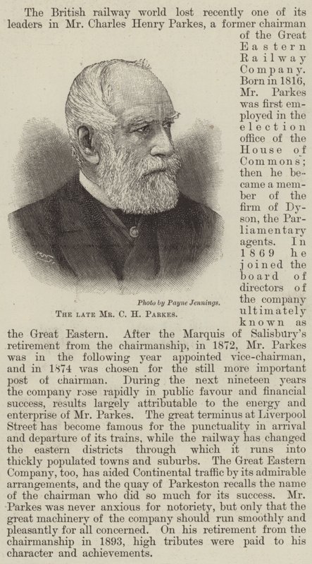 O falecido Sr. C H Parkes (gravura) de English School