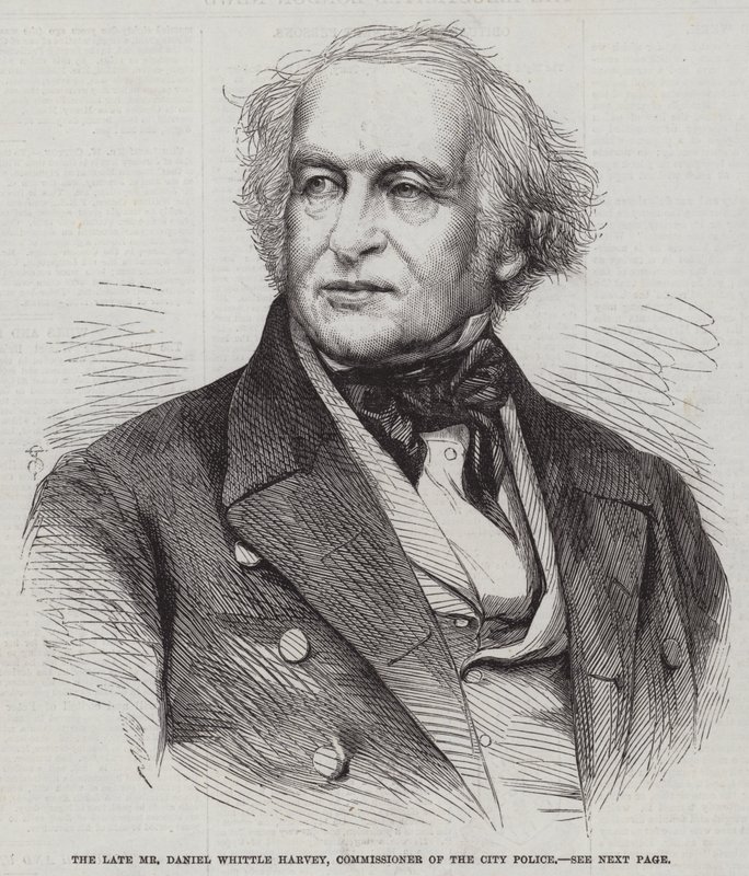 O falecido Sr. Daniel Whittle Harvey, Comissário da Polícia Municipal (gravura) de English School