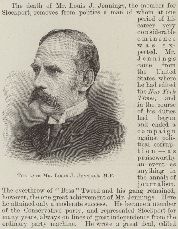 O falecido Sr. Louis Jennings, deputado (gravura) de English School