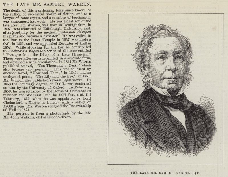 O falecido Sr. Samuel Warren, QC (gravura) de English School