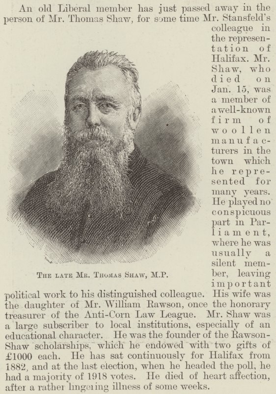 O falecido Sr. Thomas Shaw, deputado (gravura) de English School