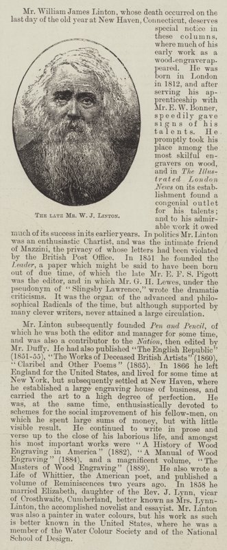 O falecido Sr. W J Linton (gravura) de English School