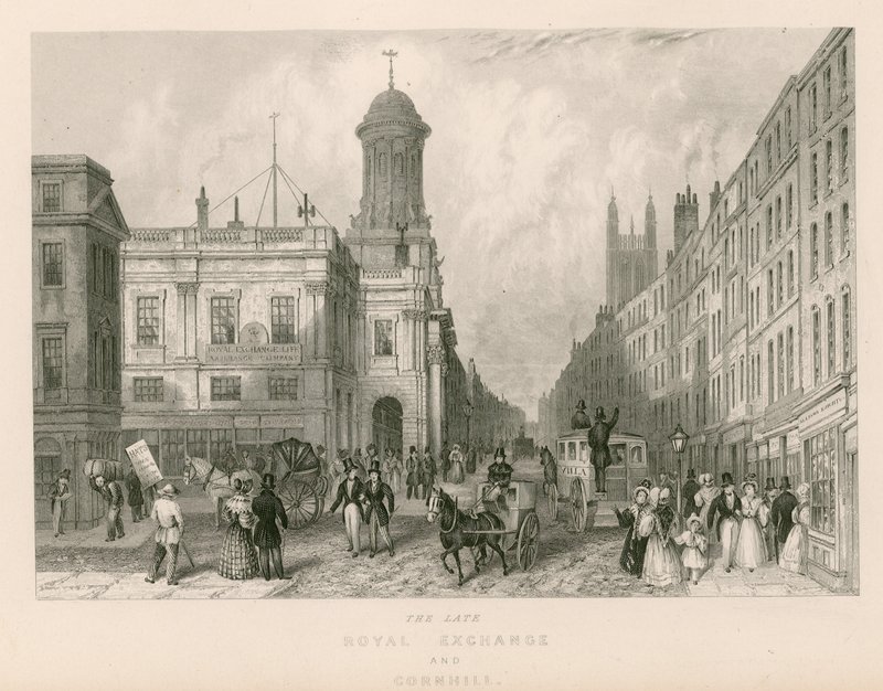 O falecido Royal Exhange e Cornhill, em Londres de English School