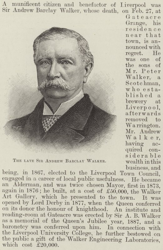 O falecido Sir Andrew Barclay Walker (gravura) de English School