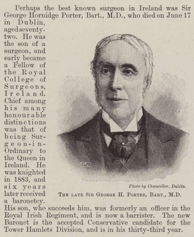O falecido Sir George H Porter, Baronete, MD (gravura) de English School