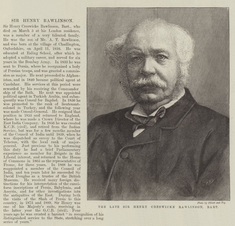 O falecido Sir Henry Creswicke Rawlinson, Baronete (gravura) de English School