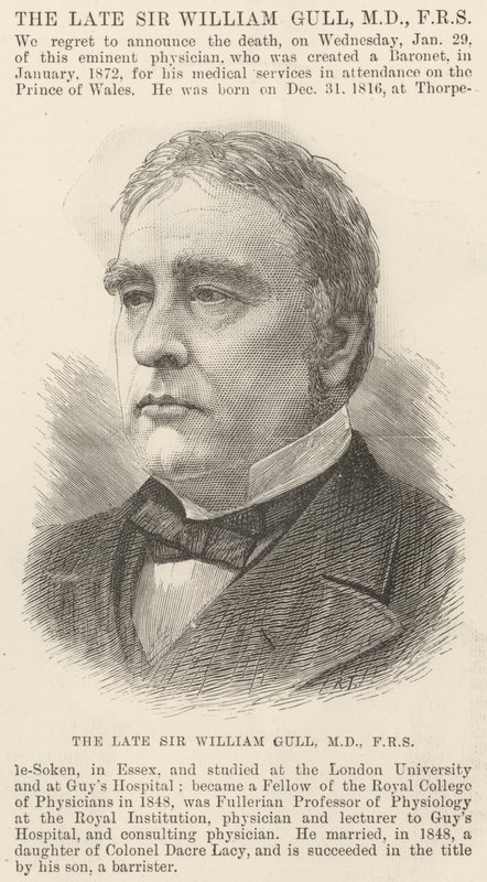 O falecido Sir William Gull, MD, FRS (gravura) de English School