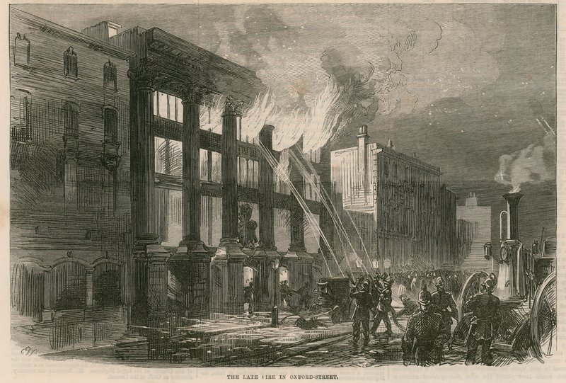 O incêndio tardio em Oxford Street, Londres de English School