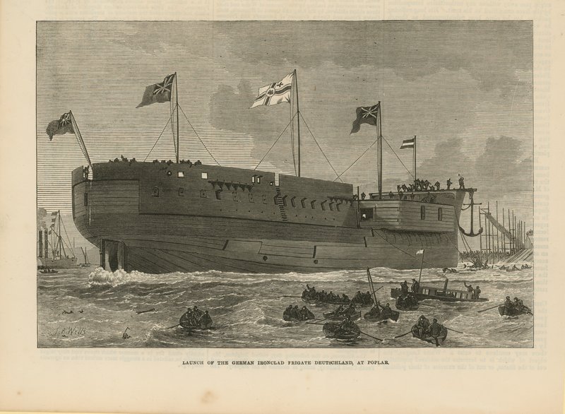 O lançamento da fragata alemã ironclad Deutschland de English School