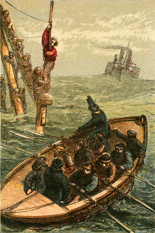 O barco salva-vidas Bradford salvando a tripulação da barca Scott de English School