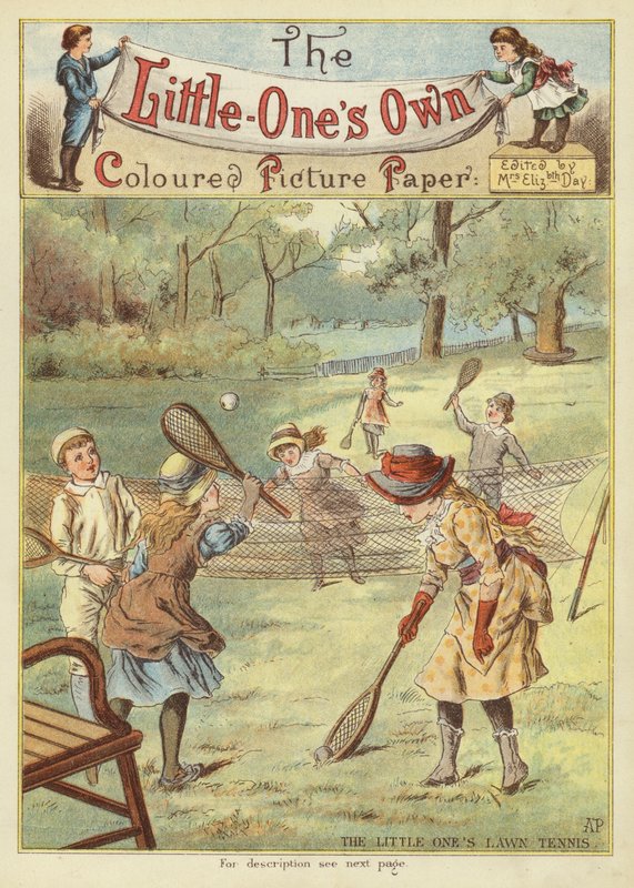 O tênis de gramado dos pequenos (chromolitho) de English School