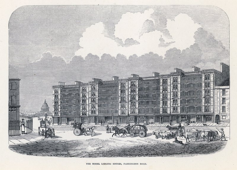 As casas de hospedagem modelo, Farringdon Road, Londres de English School