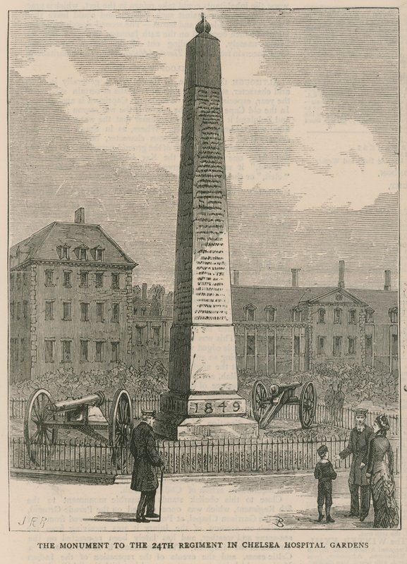 O monumento ao 24º Regimento em Chelsea Hospital Gardens de English School