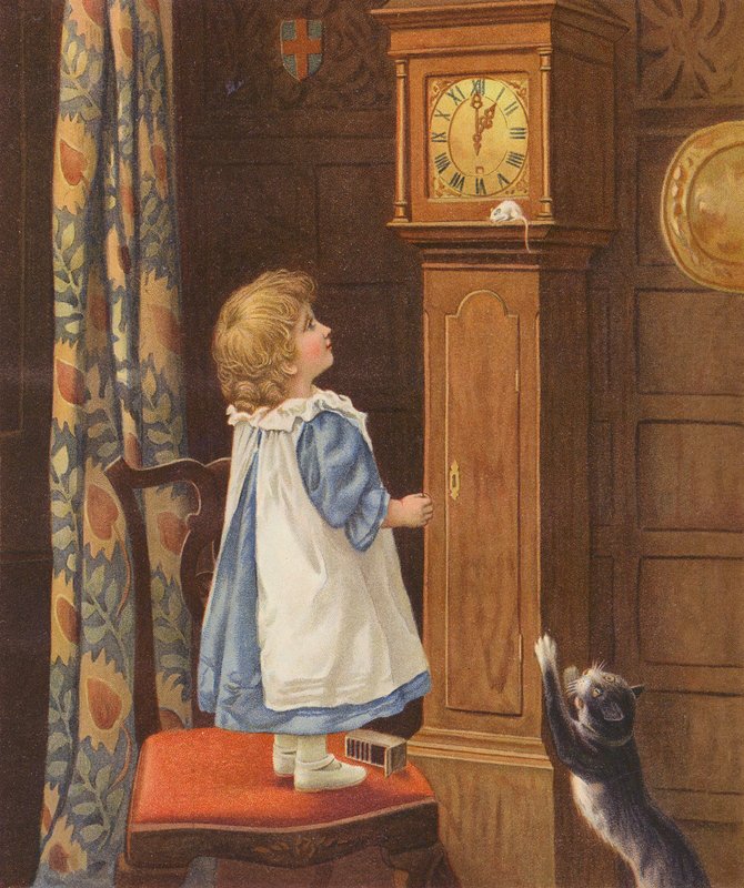 O rato correu para o relógio (cromolitho) de English School