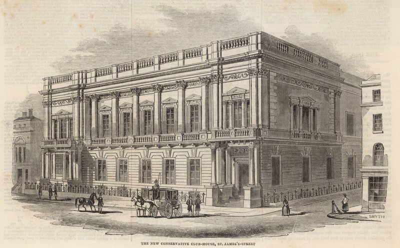 O novo conservador Club House, St. Jamess Street, Londres de English School