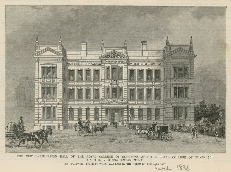 O novo Salão de Exames do Royal College of Surgeons e do Royal College of Physicians de English School