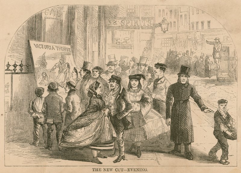 O novo corte - noite; roupas e trajes usados no Victoria Theatre, em Londres de English School