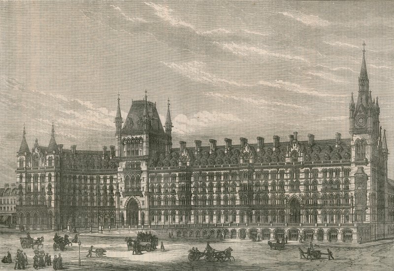O novo hotel da Estação Ferroviária de Midland, Euston Road, Londres de English School