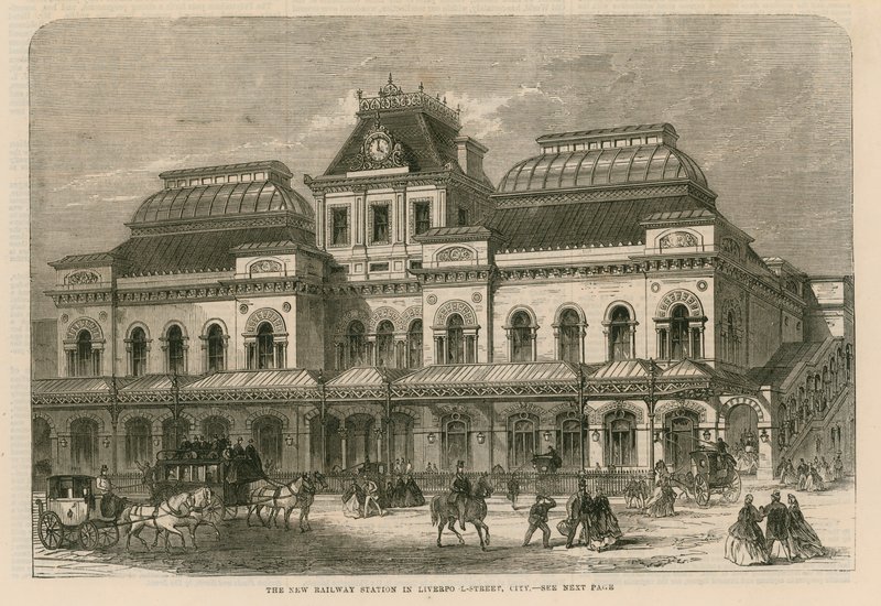 A, novo, estação de comboios, em, liverpool, rua, cidade, londres de English School