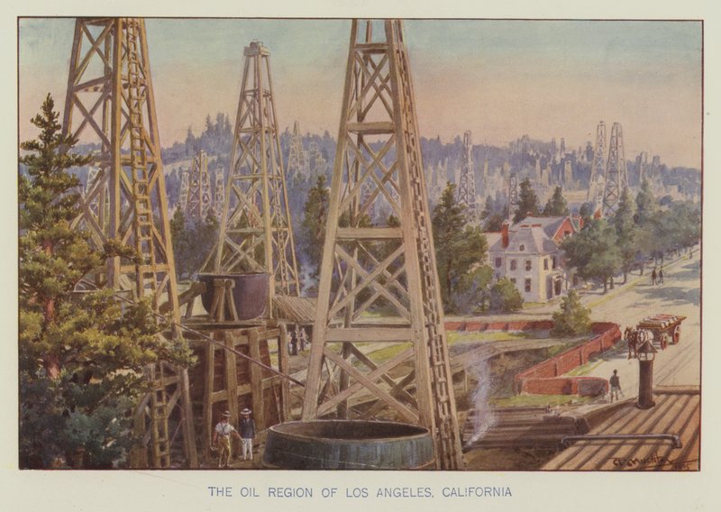 A região petrolífera de Los Angeles, Califórnia (cor litho) de English School