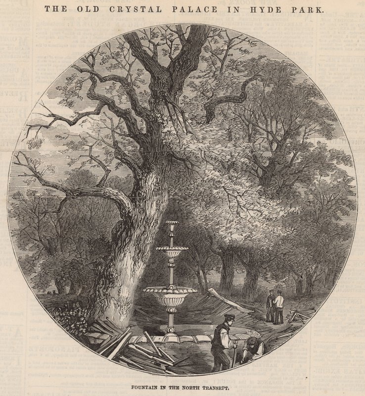 O antigo Palácio de Cristal em Hyde Park: fonte no transepto norte de English School