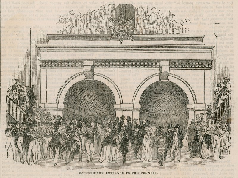 A abertura do Thames Tunnel; Rotherhithe entrace para o túnel de English School