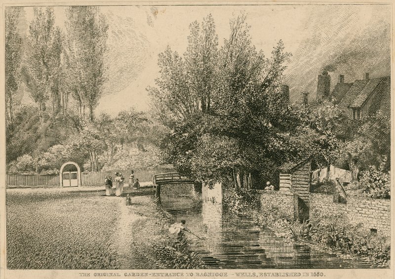 A entrada original do jardim para Bagnigge Wells, estabelecida em 1680 de English School
