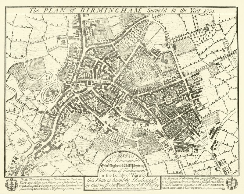 O plano de Birmingham, pesquisado no ano de 1731 de English School