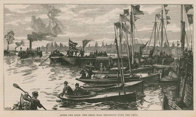O barco da imprensa retornando com as notícias de English School