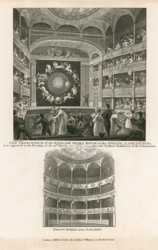 O proscênio do English Opera House na Strand (late Lyceum) de English School