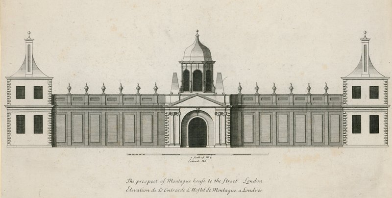 A perspectiva de Montague House para a rua, Londres de English School