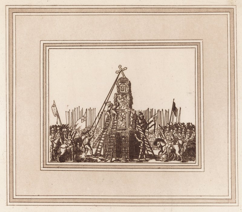 A derrubada da Cruz de Cheapside em 2 de maio de 1643 de English School