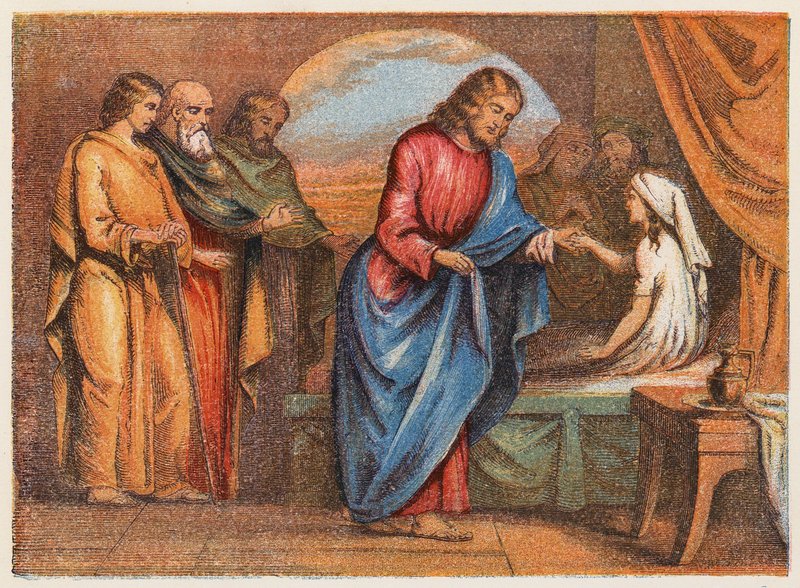 A ressurreição da filha de Jairo (litografia a cores) de English School