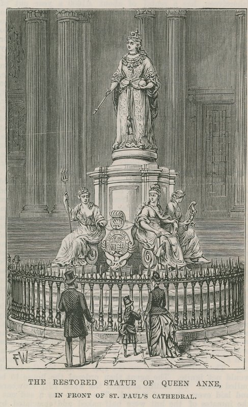A, restaurado, estátua, rainha, anne de English School